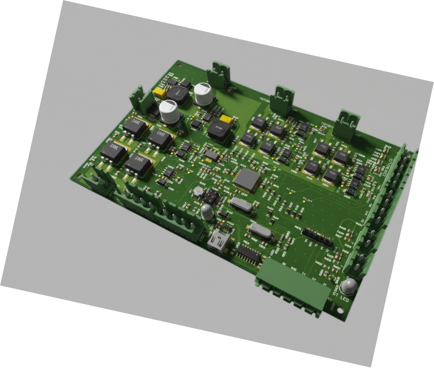 3D rendering of my four-layer industrial motor control board